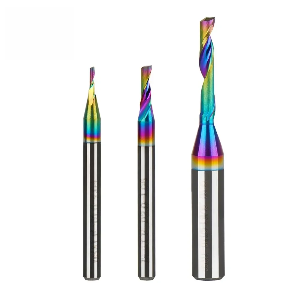 Dreanique 1pc 3.175 6.35mm Inch CNC Single Flute Solid Solid Carbide Alloy End Mill DLC Coating Milling Cutter for Aluminium