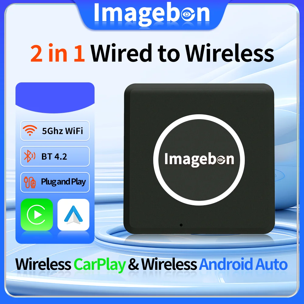 Imagebon 2 in 1 Wireless Carplay Adapter For Apple/ Android Auto Wired to Wireless Carplay Plug And Play Auto Car Adapter