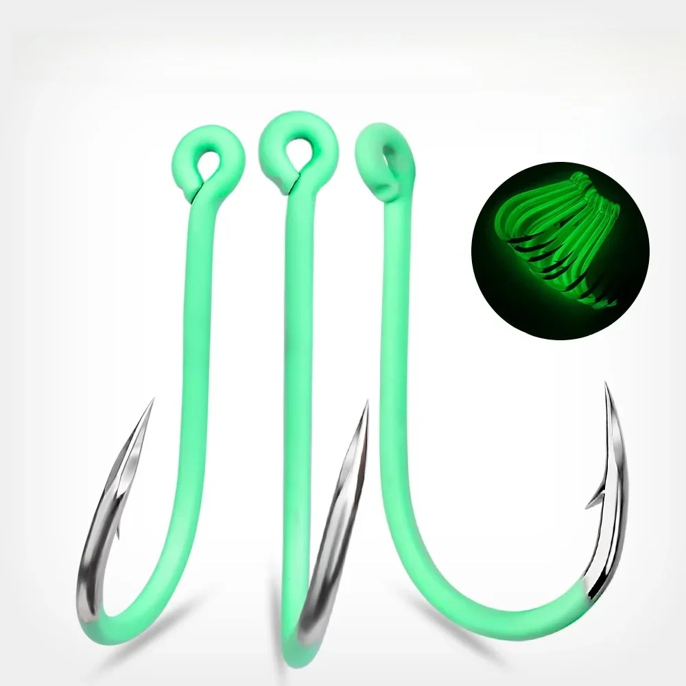 10 hameçons de pêche 1-15 # Hameçons de pêche en eau salée, pointes à pointe d'aiguille forte et pointue, œil annelé, hameçons de poulpe pour la pêche en eau salée