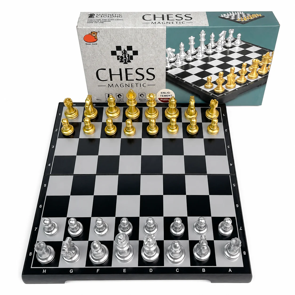 

24x24cm Folding Magnetic Chess Set Gold Silver Board Game Portable Travel Educational Puzzle Toy for Kids Adults Gift