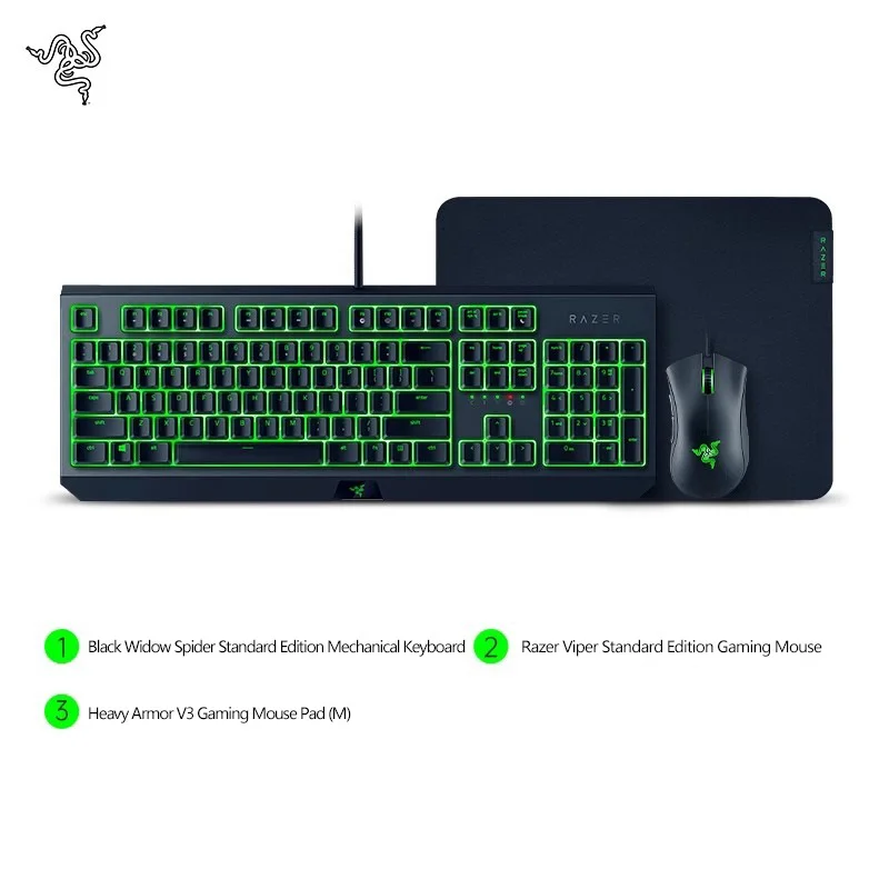 

Механическая клавиатура Razer Black Widow, игровая мышь Viper с зеленой подсветкой, компьютерный набор для киберспорта Warcraft
