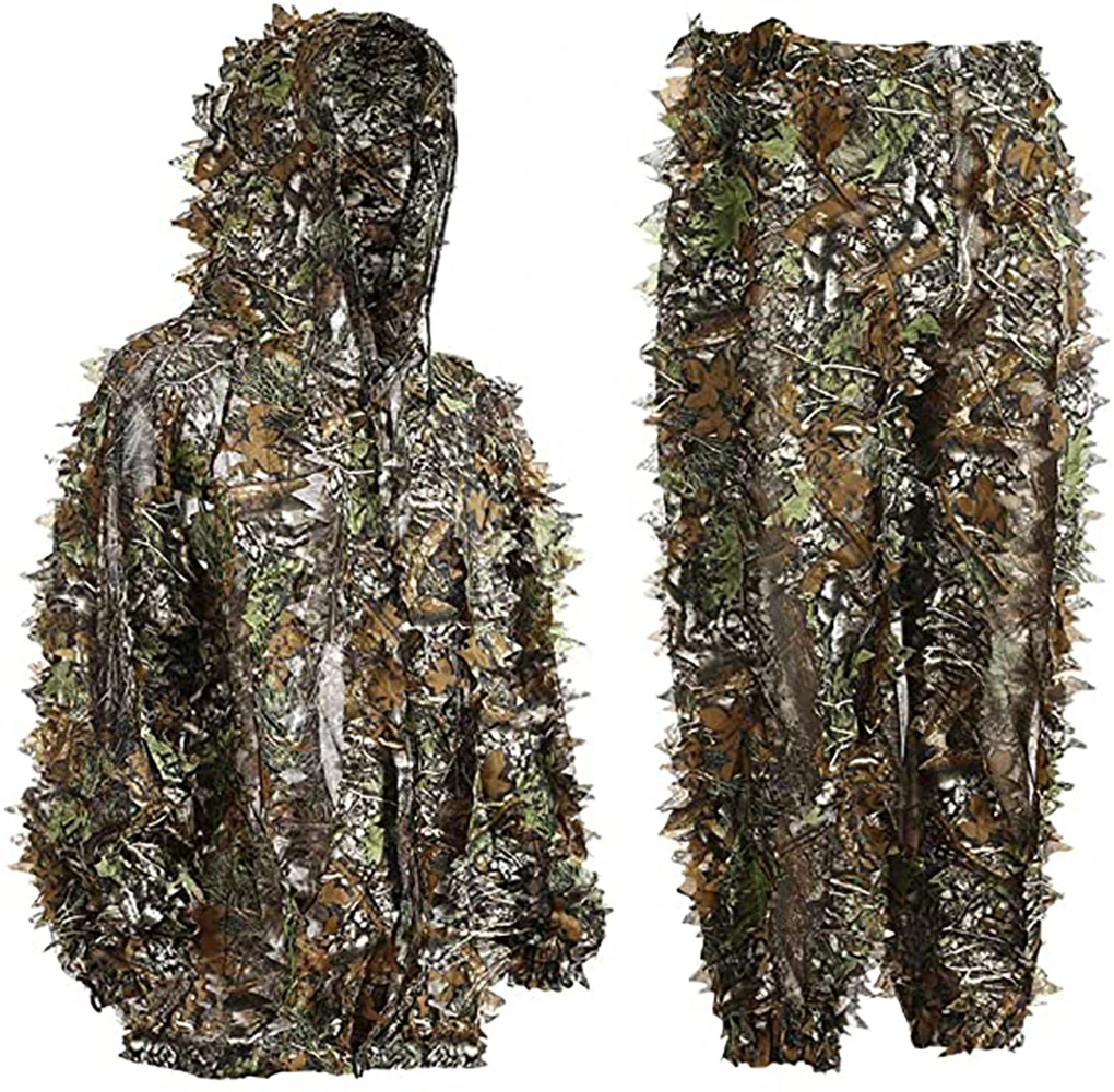

Ghillie Suit Camouflage Hunting Suits Outdoor 3D Leaf Lifelike Camo Clothing Lightweight Breathable Hooded Apparel Suit for Jung