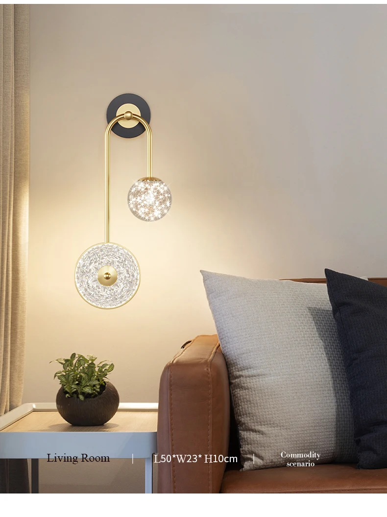 Lámpara de mesita de noche moderna para decoración de pared, candelabro con interruptor de perilla, luz LED de atenuación para el hogar