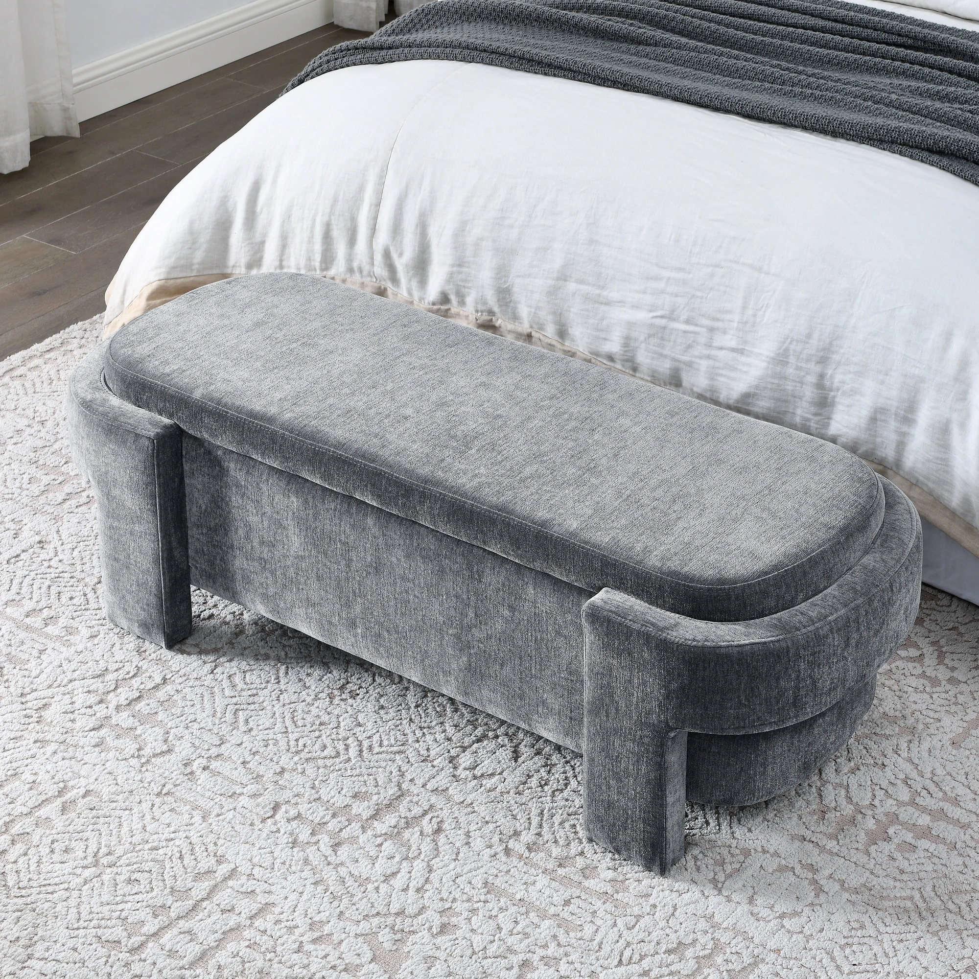 Chenille Upholstered Bench with Large Storage Space for the Living Room, Entryway and Bedroom( 51.5''x 20.5''x 17'' )