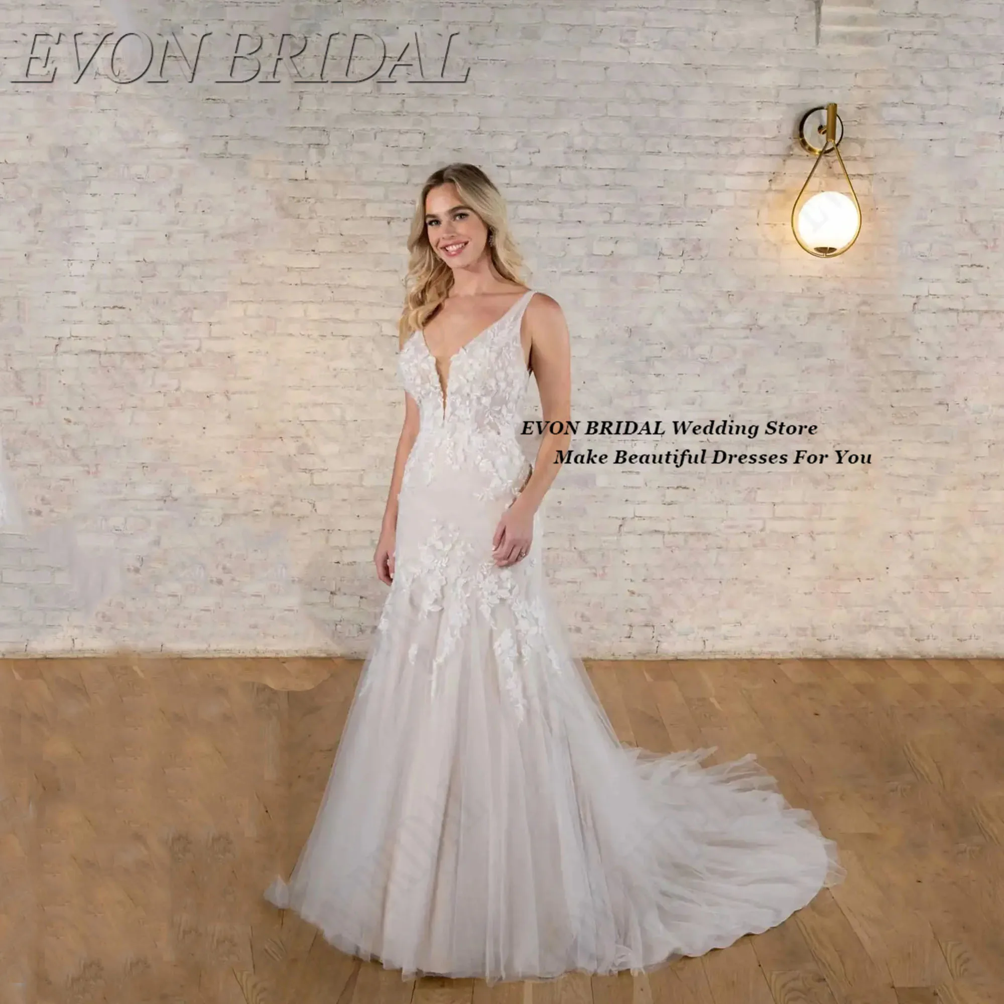 

Plus Sizes Back Bow Bride Dress Soft Tulle Backless Wedding Dresses Small Train Mermaid Vestidos De Novia EVON BRIDAL Customized