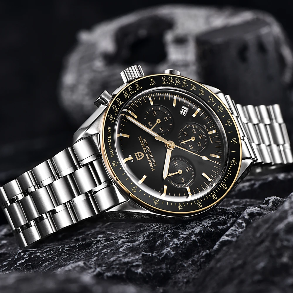 PAGANI DESIGN Neue Herren-Quarzuhr Goldene Monduhr Herren VK63 Speed Sport-Chronograph AR Saphir Leuchtend Lokaler Versand – Detail 14