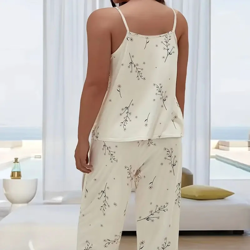 Witte damestop en broek met korte mouwen, ronde hals, tweedelige loungewear/pyjama-casual set, casual pyjamaset met print.