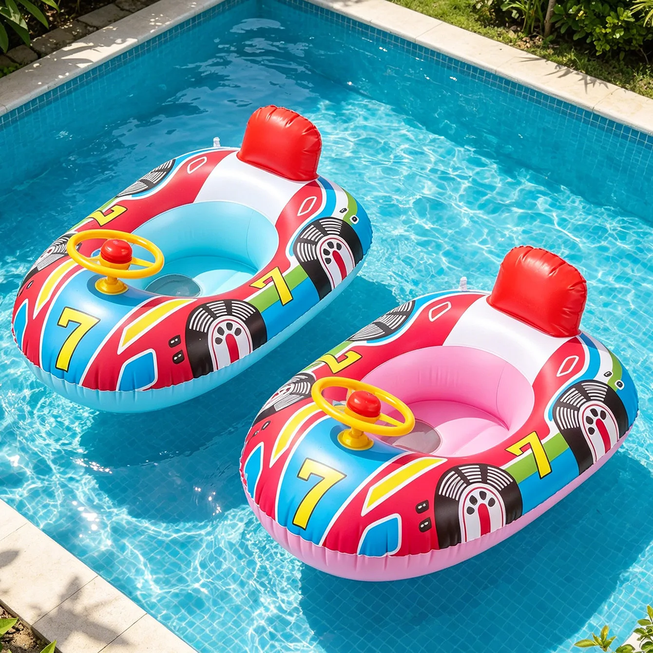 1PC Inflatable Car Pool Float with Steering Wheel, PVC Water Seat Boat for Beach Pool Lake Summer Water Fun view 5