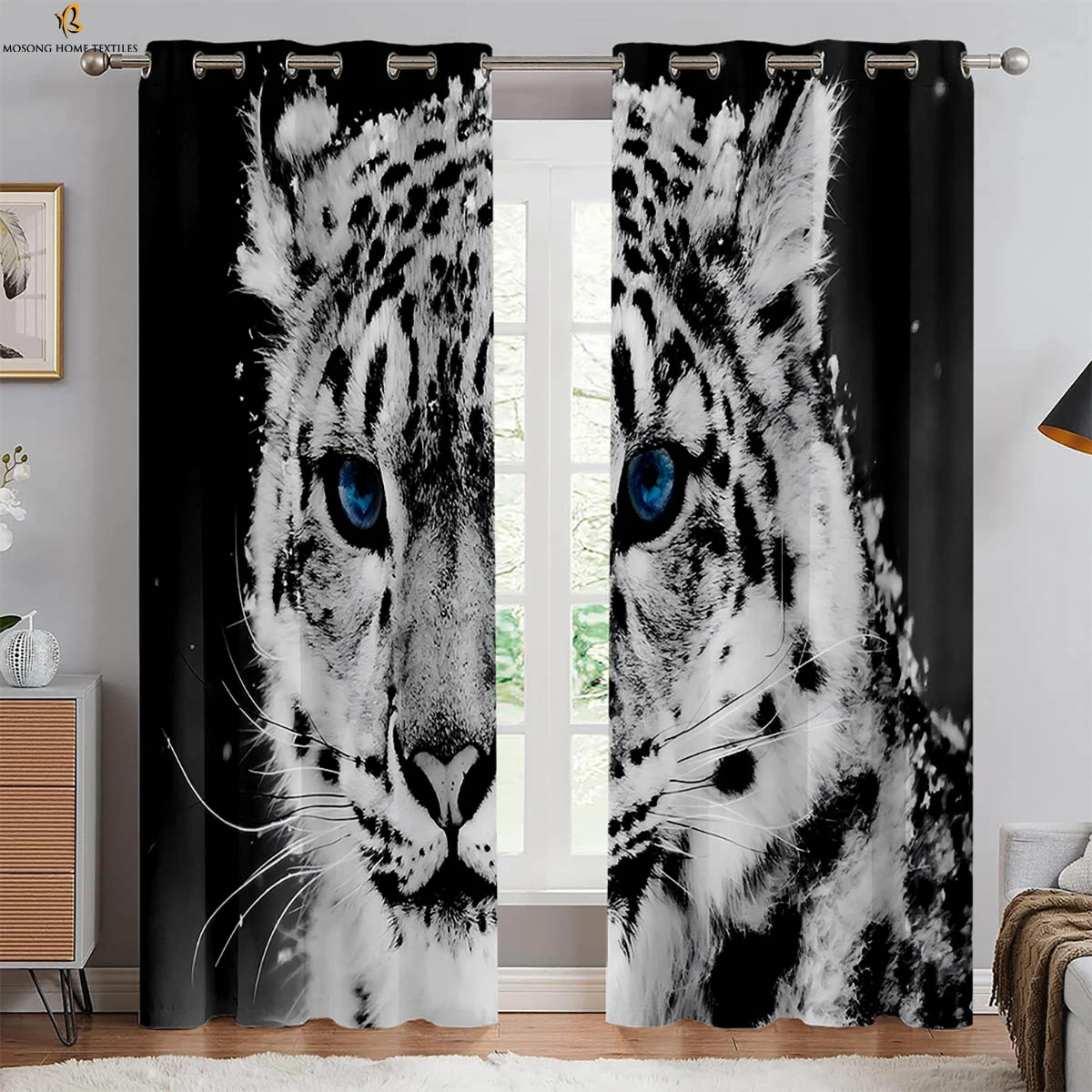 

Cheetah Black And White Cool Animal 3d Printed Curtains Suitable For Bedroom Living Room Balcony Kitchen Window Curtains 2 PCS