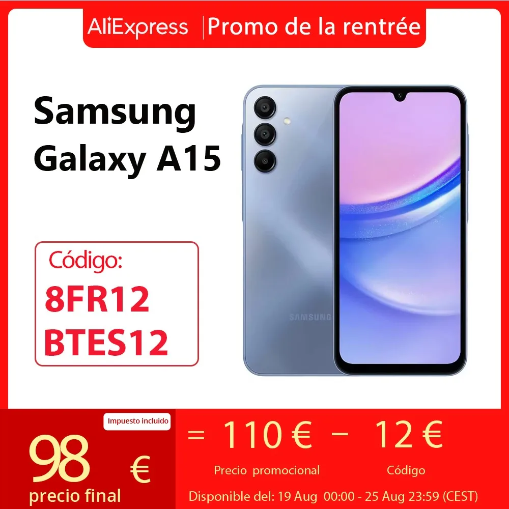 Samsung-teléfono inteligente Galaxy A15 4G, Smartphone con MTK, 4GB, 128GB, Triple cámara de 50MP, 6,5 pulgadas, 90Hz, pantalla súper AMOLED, 25W, batería de 5000mAh, NFC