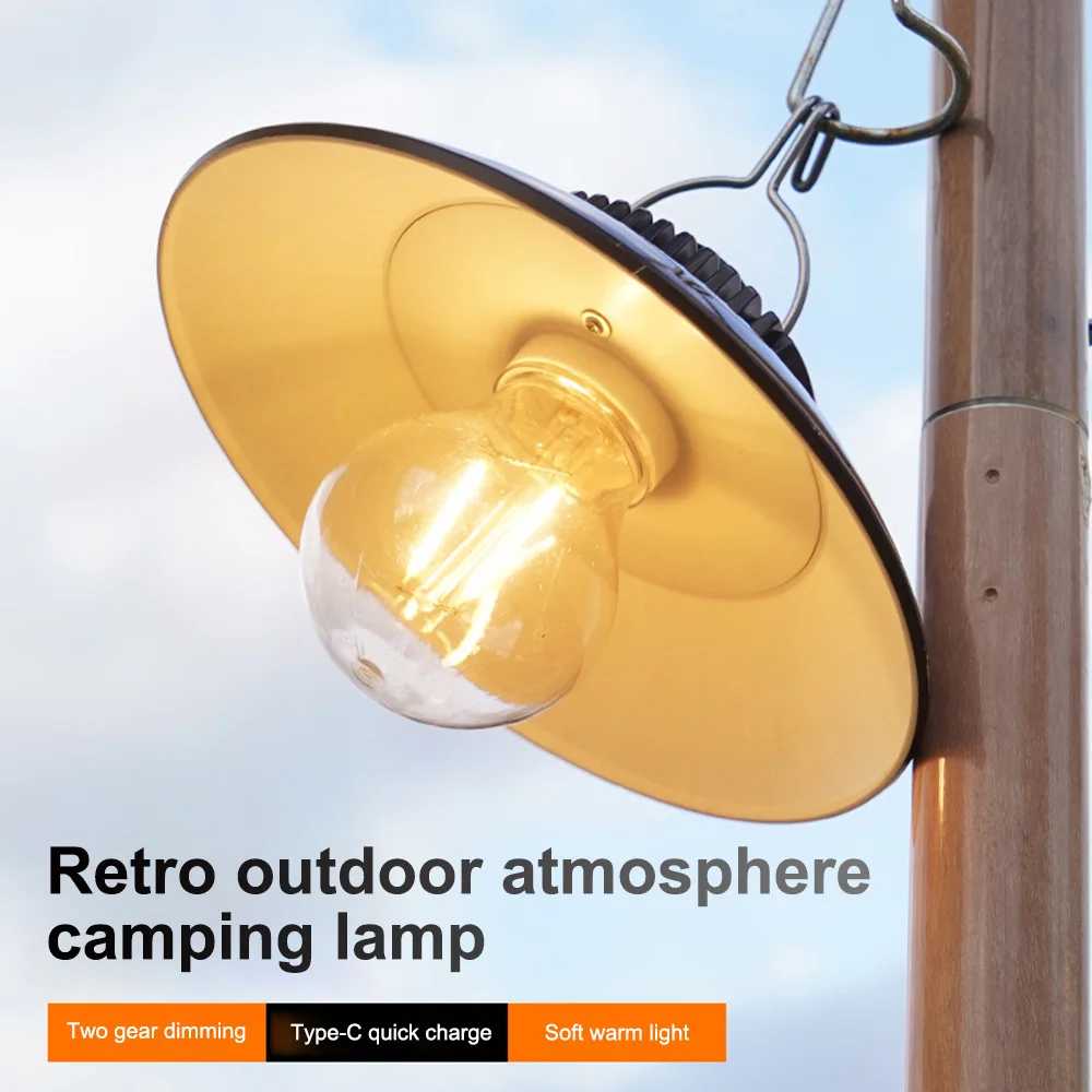 Rechargeable Camping Lantern Retro LED Tent Lamp Waterproof Work Light Outdoor Garden Hanging Light Street Path Lawn Lamp