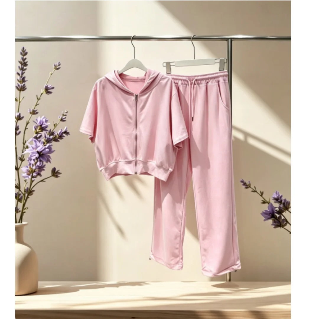 

Summer New Style Women's Letter Print Hooded Short-sleeved Straight-leg Long Pants Casual Set