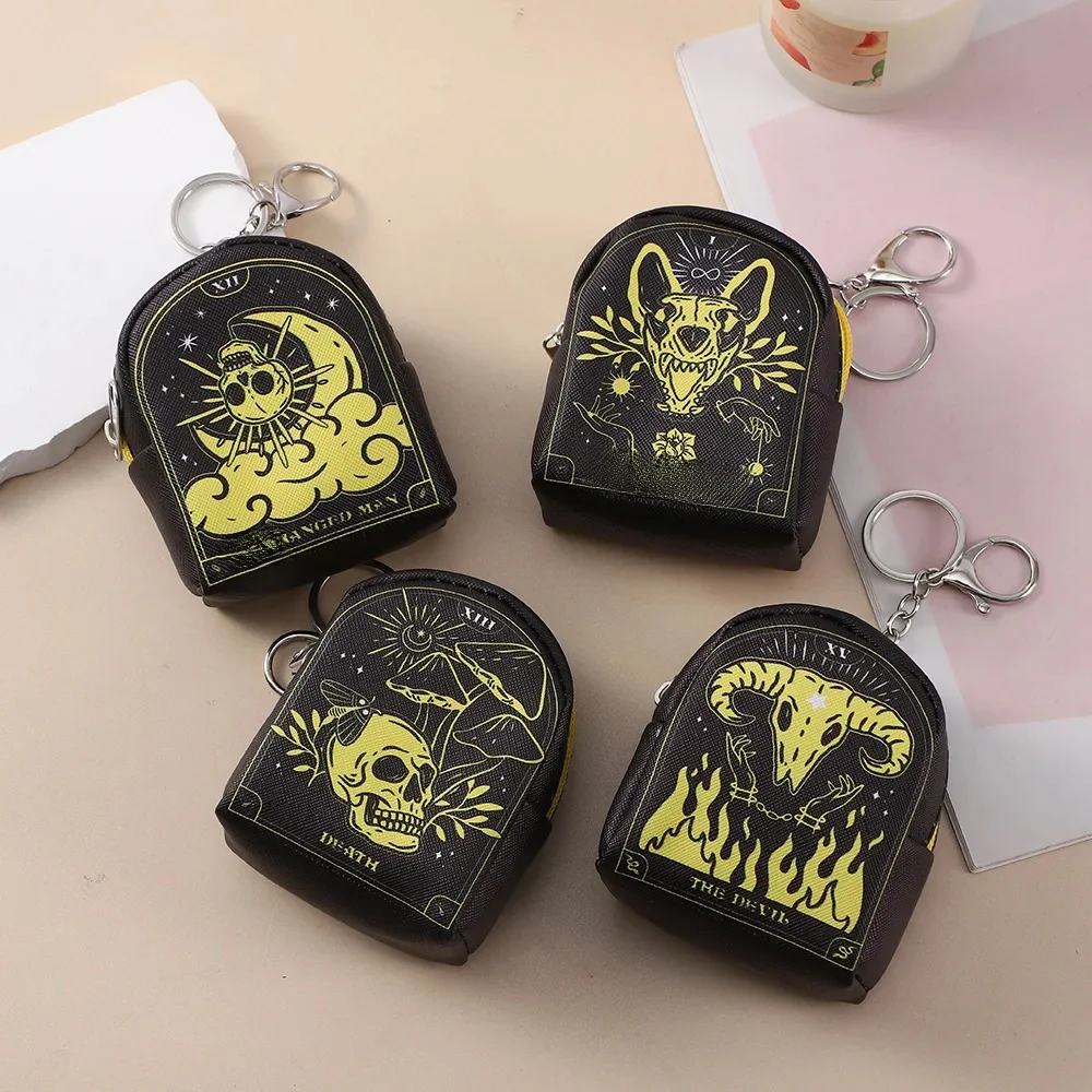 Style Punk crâne lune cartable forme porte-monnaie clés porte-carte portefeuille sacs d'argent écouteur rouge à lèvres étui accessoire