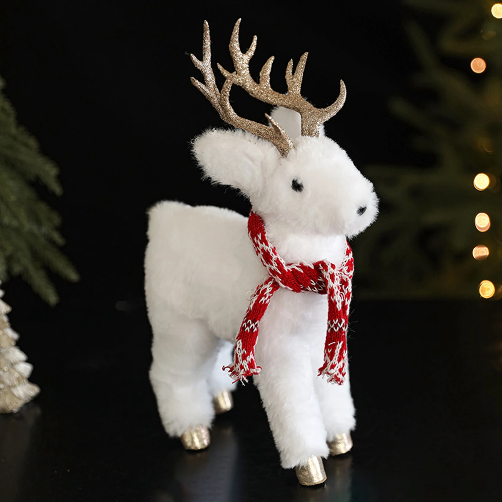 Stuffed Reindeer Ornament Standing with Scarf Christmas Decoration Lovely Nordic Table Ornament Christmas Elk Doll Figure