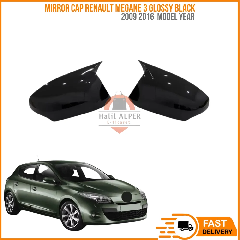 For Mirror cap Renault Megane 3 glossy black piano black, left and right, Megane 2009 2016 mirror caps