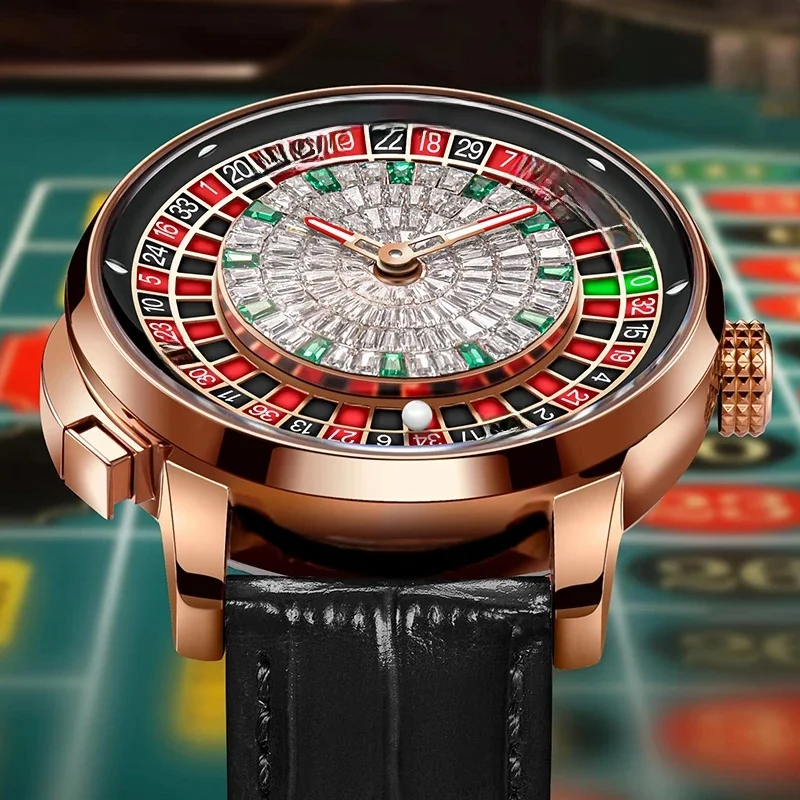 PINDU Ontwerp Nieuwe NH35A Mechanische Horloges Mannen Drukknop Turn Russische Roulette Game Saffier Spiegel Diamanten Wijzerplaat herenhorloge - afbeelding 2