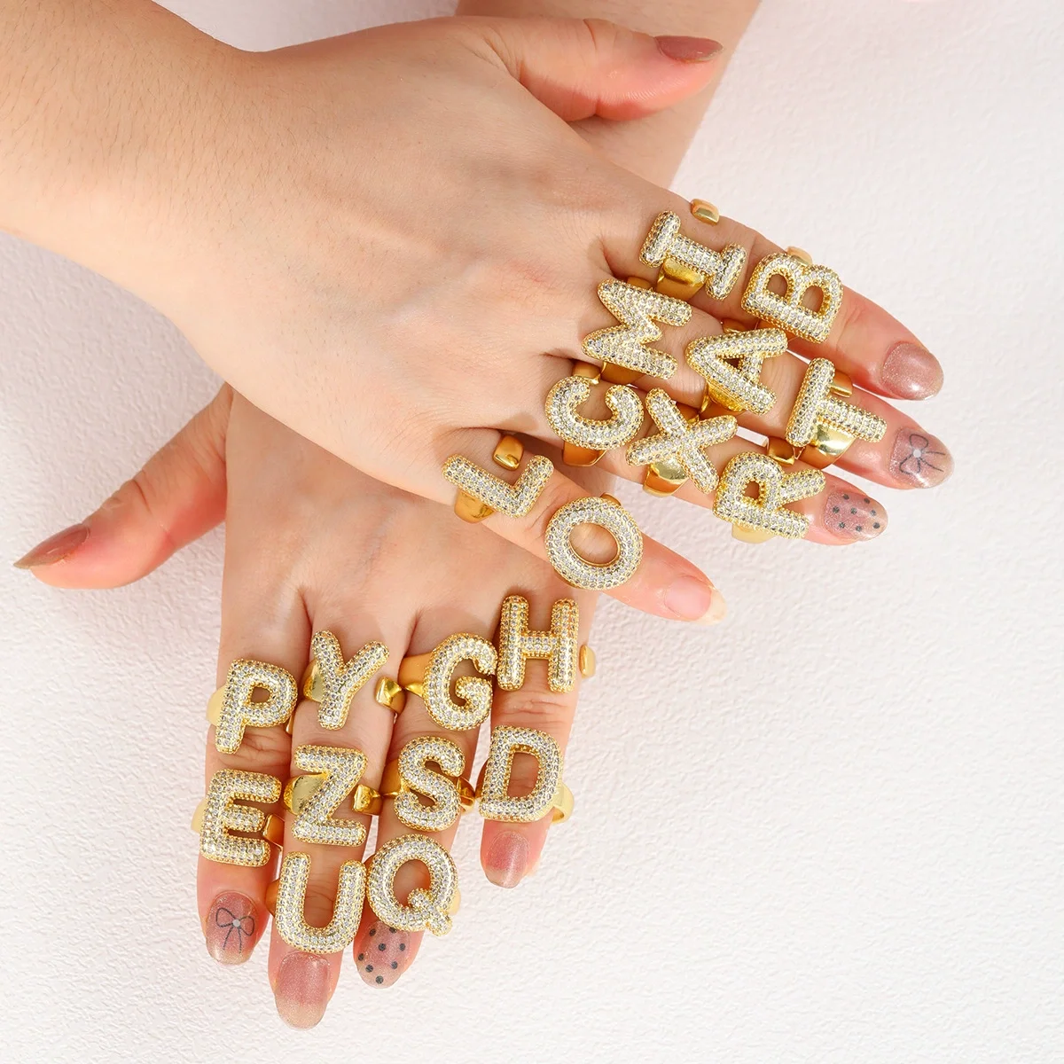 

Zciti Custom Letter Hip Hop Ring Adjustable Ring Gold Plated Copper Inlaid Zirconia Women'S Special Gift For Her