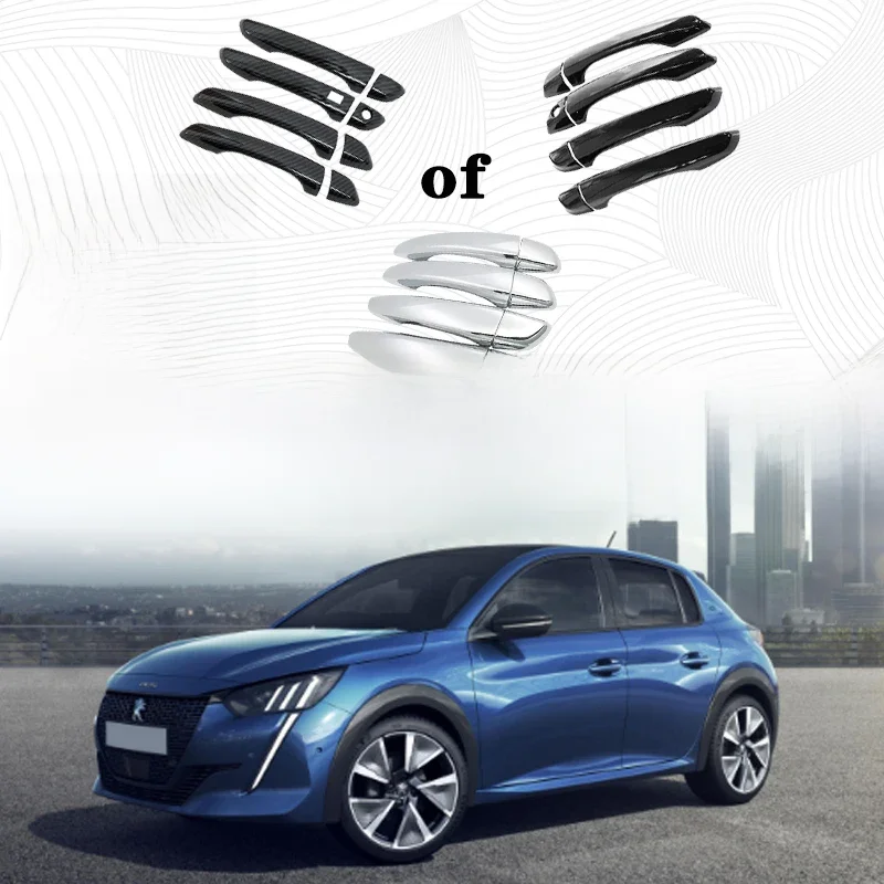 LHD For Peugeot 208 e-208 MK2 P21 2019~2023 2022 Auto Gloss Black Carbon Fiber Chrome Sticker Car Protective Gadget Accessories