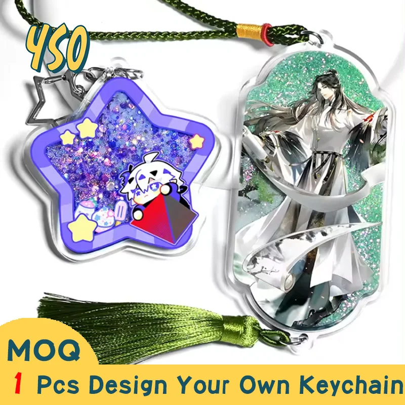 YSO CNC Diamond Cut High Quality Cartoon Animation Cute Delicacy Acrylic Custom Key Chain Wholesale Liquid Charms