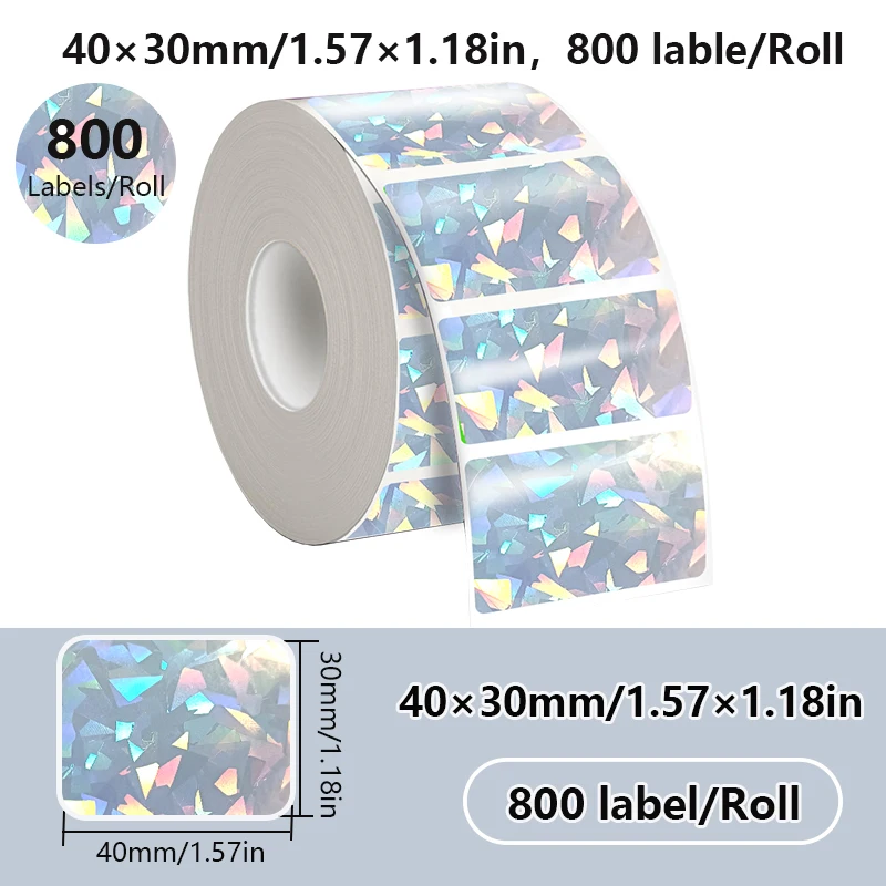 VOOR Phomemo 241BT 246S D520 50mm-150mm LABEL Holografisch Zilver Laser Goud Gradiënt Bedankt Kaart sticker voor LOGO Barcode Birthda