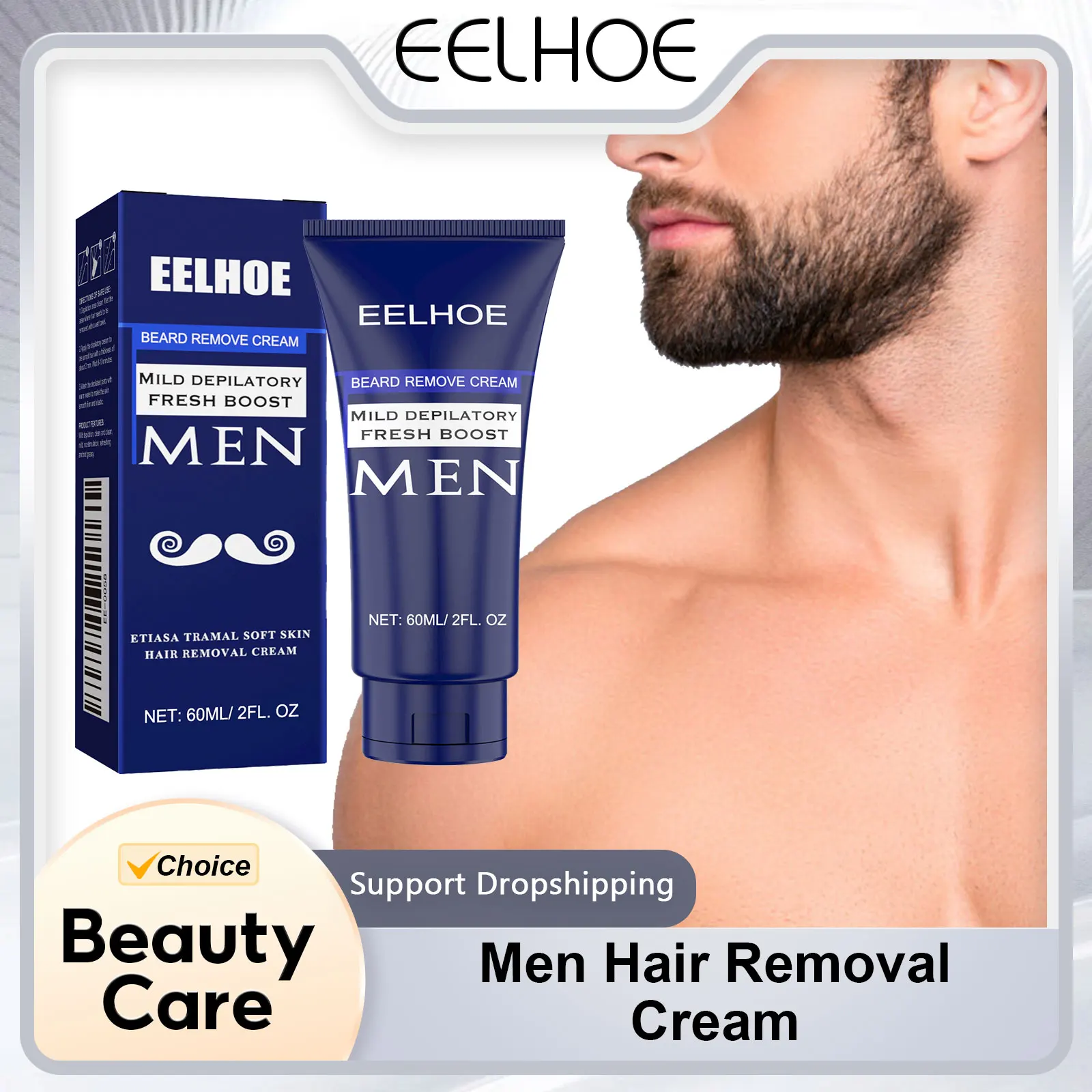 EELHOE-Creme De Depilação Para Homens, Creme De Barbear A Barba, Inibidor Do Crescimento Do Cabelo, Removedor De Cabelo De Axila, Creme Depilatório Permanente Indolor