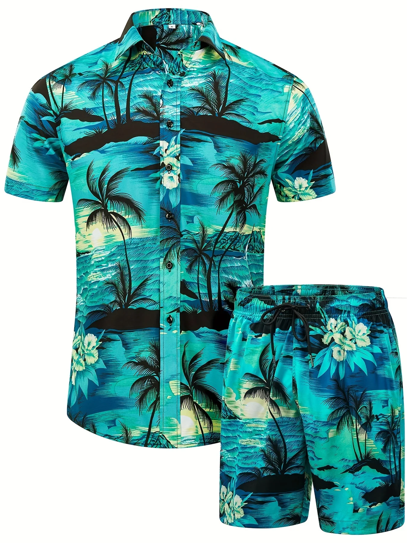 Hawaiiaans overhemd met korte mouwen en shorts voor heren, 2-delige set, mode, button-down overhemd met korte mouwen, zomerstrandvakantiekleding