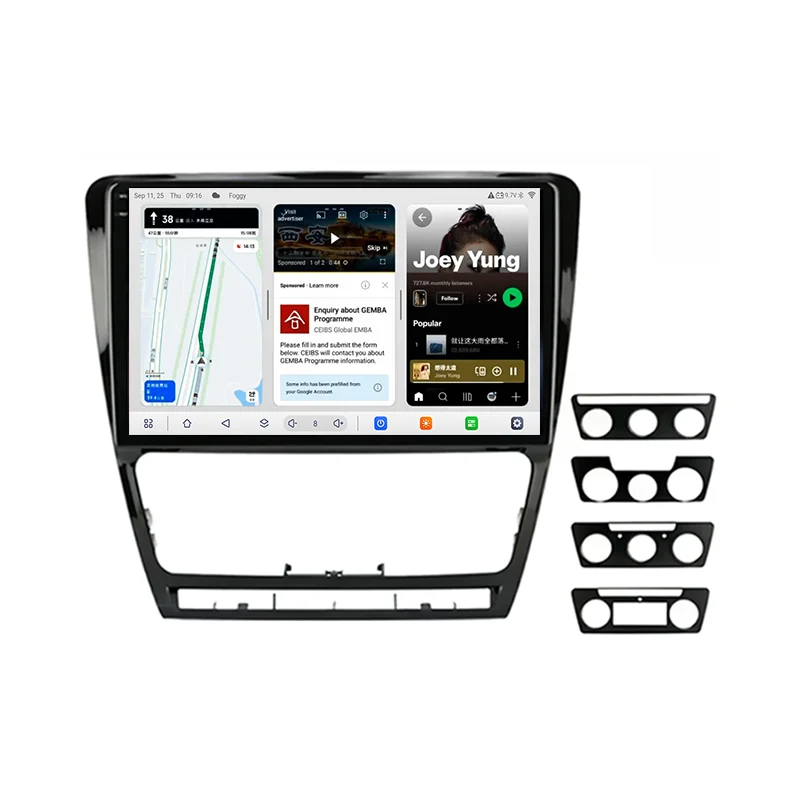 Eunavi – inteligentne systemy samochodowe, radio do Skody Octavia 2 (2008–2013), bezprzewodowe CarPlay, Android Auto, bez 2-DIN, DVD, radio, Wi-Fi, nawigacja GPS. — 2