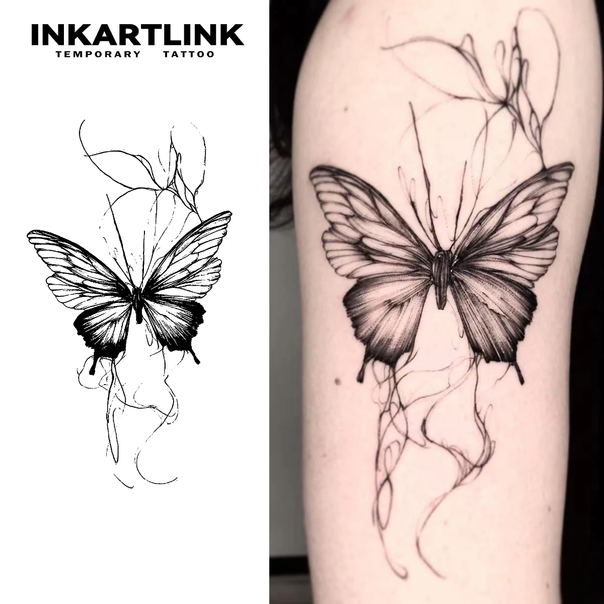 Tatuaje temporal de mariposa, decoraciones de cumpleaños, tatuajes de jugo de hierbas, duradero de 1 a 2 semanas, tatuajes falsos realistas, tat temporal