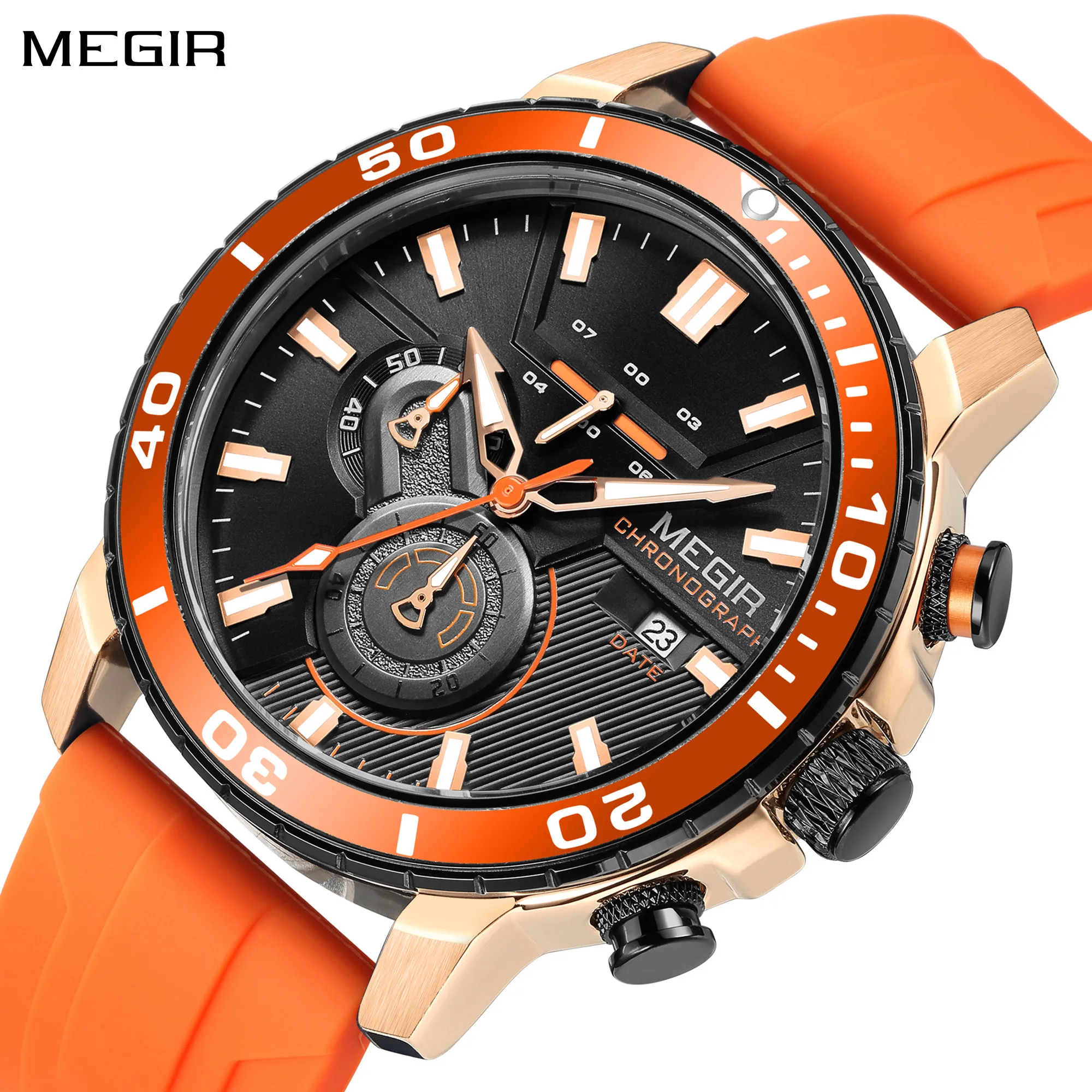 MEGIR New Chronograph Luxury Quartz Military Watch for Men Silicone Calendar Waterproof Wristwatch Clock Relogio Masculino 2224