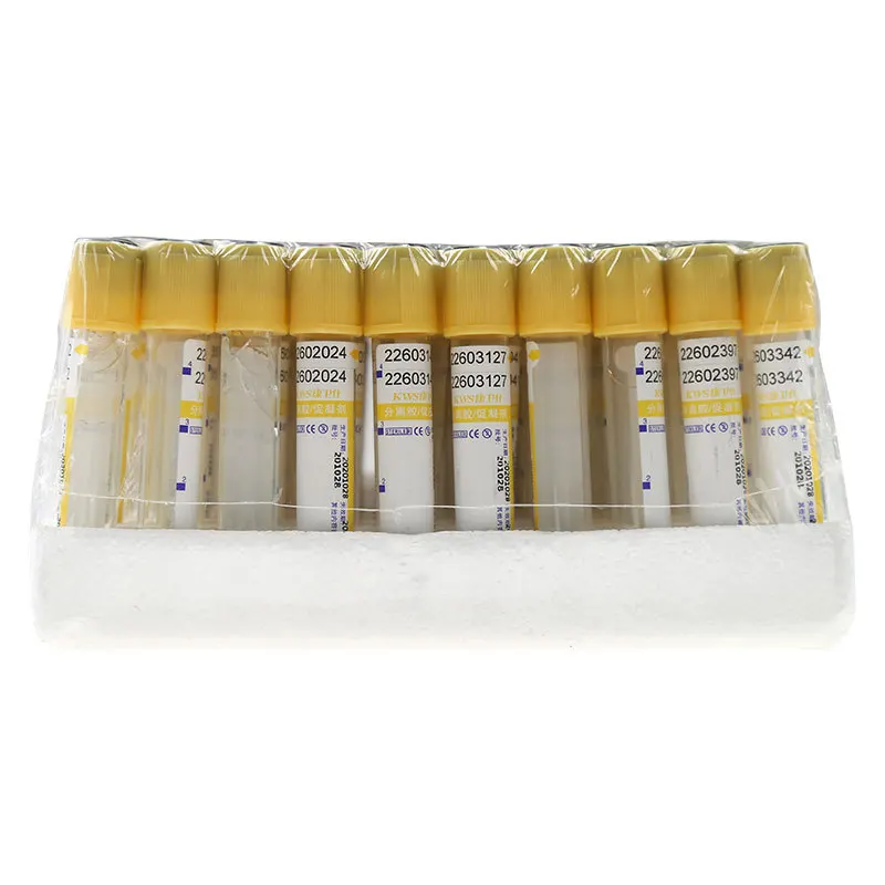 Gel descartável e ativador de coágulo, Tubo de coleta de sangue a vácuo, Gel Separador Plástico, Top Amarelo, 10ml, 50pcs por lote