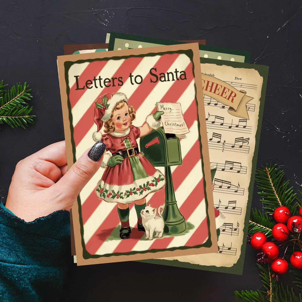 12pcs משובח כרטיסי חג המולד עם סנטה וילד, סט גלויה מולד חג המולד, פוסטר מיני, כרטיס ברכה לחג המולד לחבר