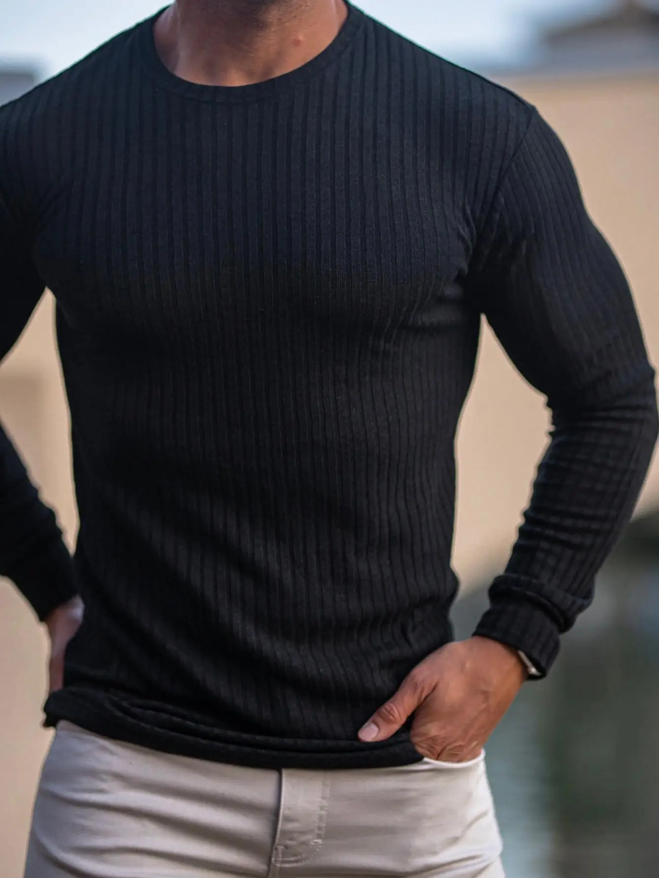 

Мужская весенне-осенняя спортивная футболка с вертикальным рукавом и воротником