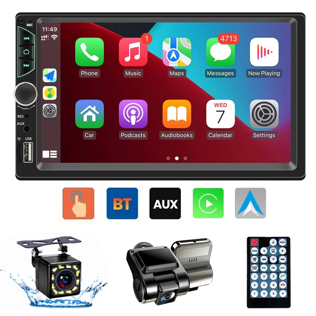 

7 Inch HD Touchscreen Car Stereo 2 Din Car Video Player Support CarPlay Android Auto with Backup Camera Navigation Bluetooth FM