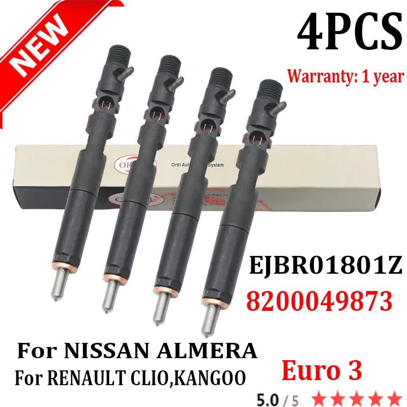 4PCS EJBR01801Z Diesel Fuel Injector 8200049873 For Renault Clio Kangoo Megane Scenic 1.5 Dci K9K 2001- High Quality Nozzle