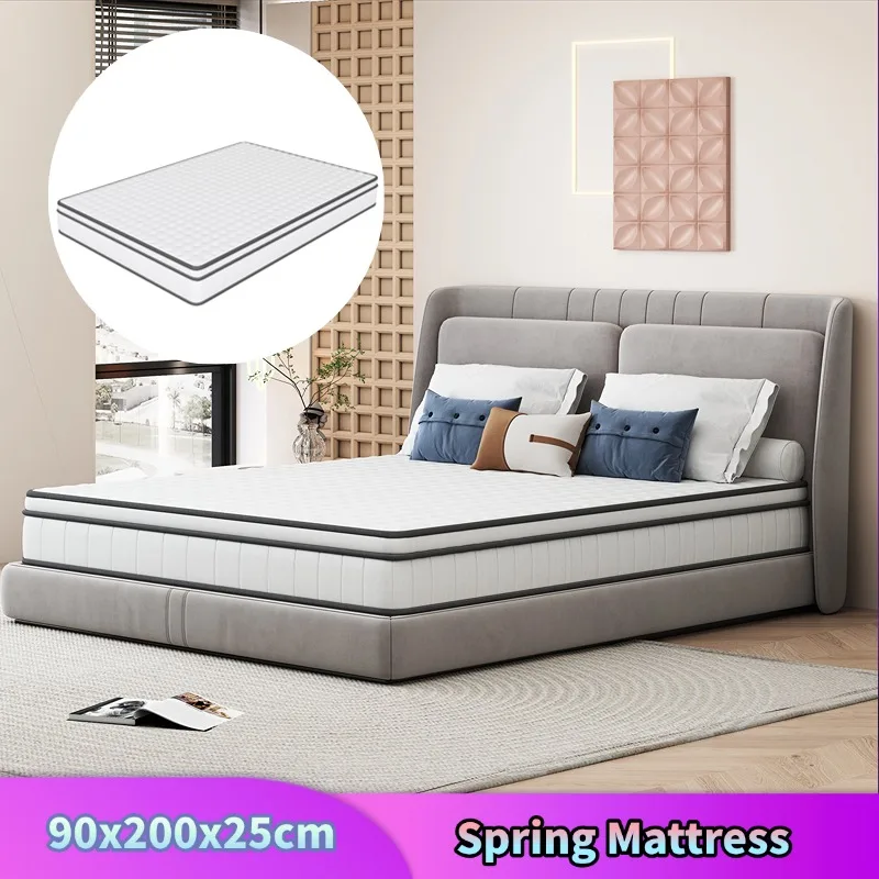 Comanlai Matelas à ressorts 90x200x25 cm, matelas à ressorts ensachés orthopédique moyennement ferme, tissu avec surface douce pour adultes, blanc
