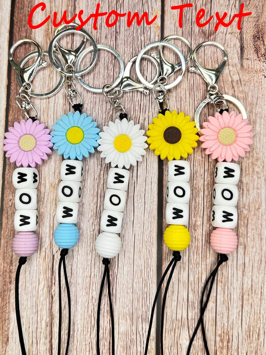

1pc personalized daisy silicone letter keychain, backpack pendant, unique customized gift, Christmas/Valentine's Day gift