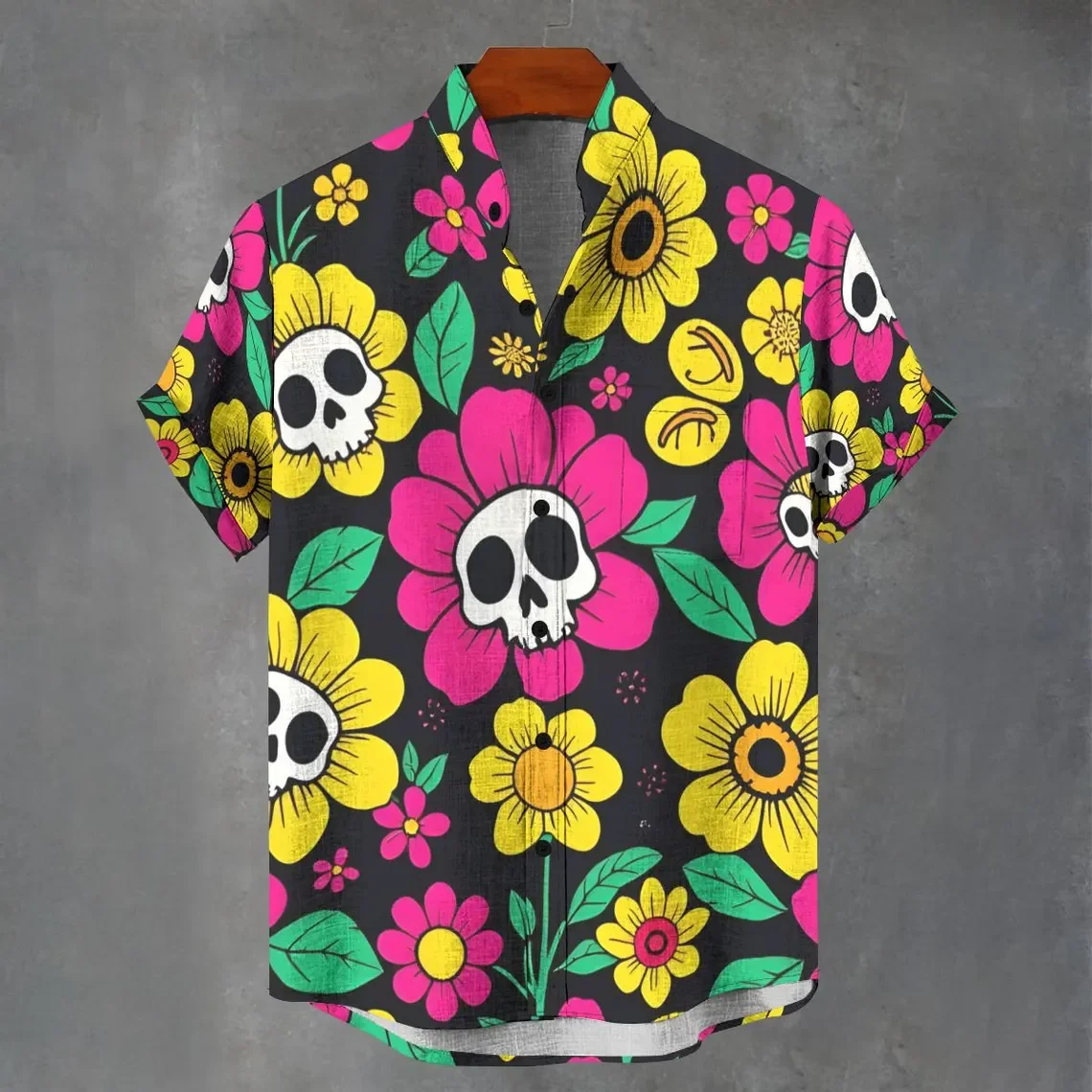 Linen button short sleeved shirt men's party atmosphere Hawaiian style casual retro printed short sleeved shirt men's
