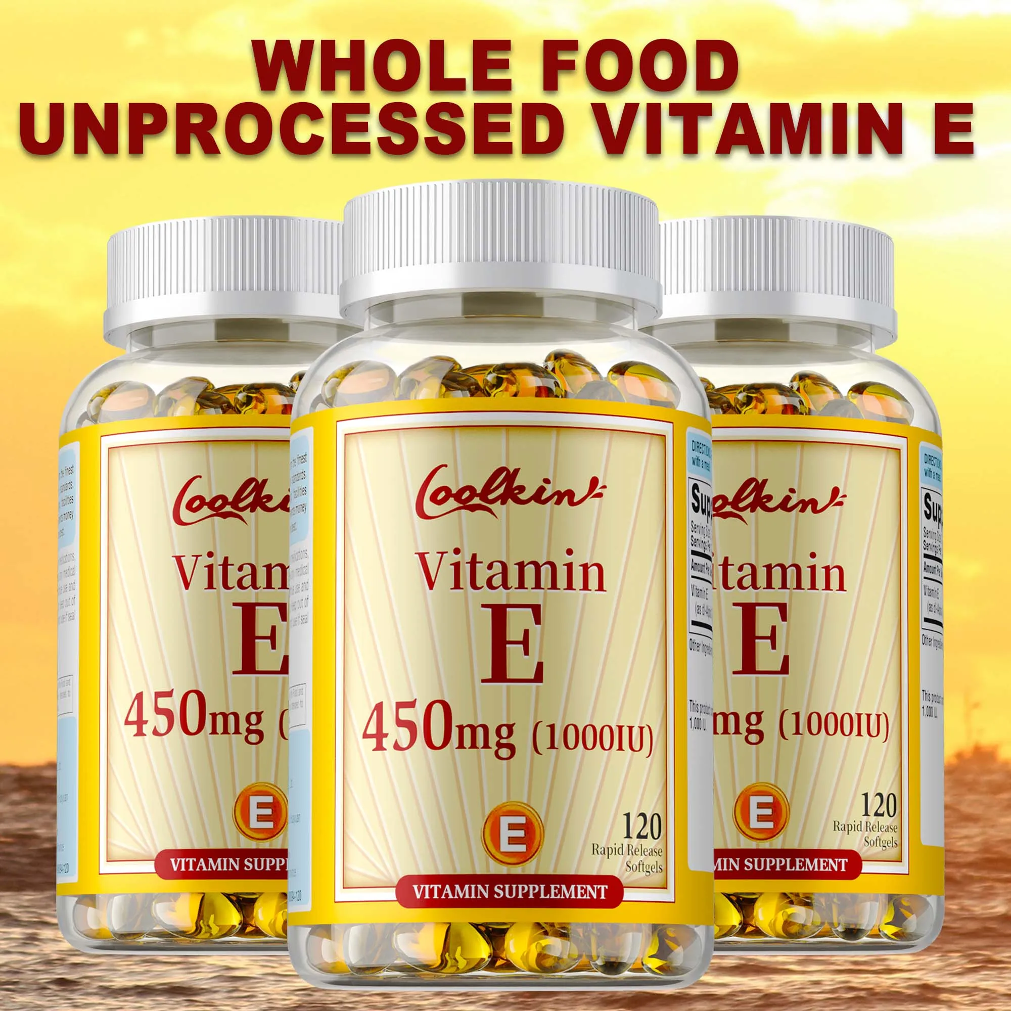 Vitamin E Capsules 450mg - Skin Firming, Wrinkle Reduction, Anti-aging, Antioxidant - 120 Capsules