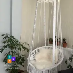 Round Swing Nordic Home Garden Hanging Hammock Chair Outdoor Indoor Dormitory Swing Hanging Chair Knitting It is 100% hand knit.