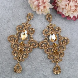 Pageant Jewelry Gothic Floral Dangle Bold Statement Long Large Crystal Rhinestone Chandelier Earrings for Women