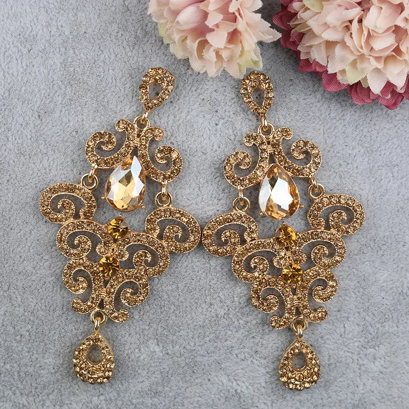 Pageant Jewelry Gothic Floral Dangle Bold Statement Long Large Crystal Rhinestone Chandelier Earrings for Women