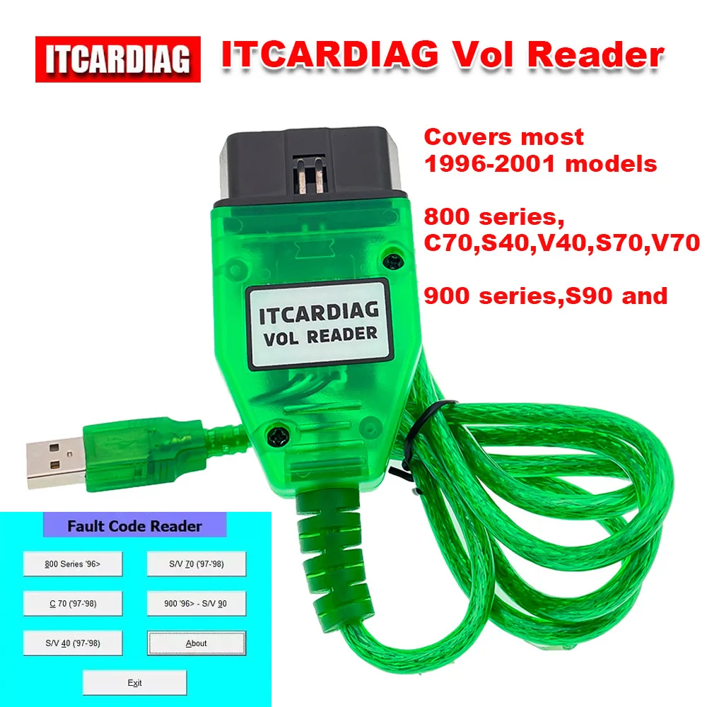 ITCARDIAG Vol Reader Code Scanner for Volvo 800 900 Series C70 S40 V40 S70 V90 1996 To 2001 ECU Fault Codes Clear Engine Airbag