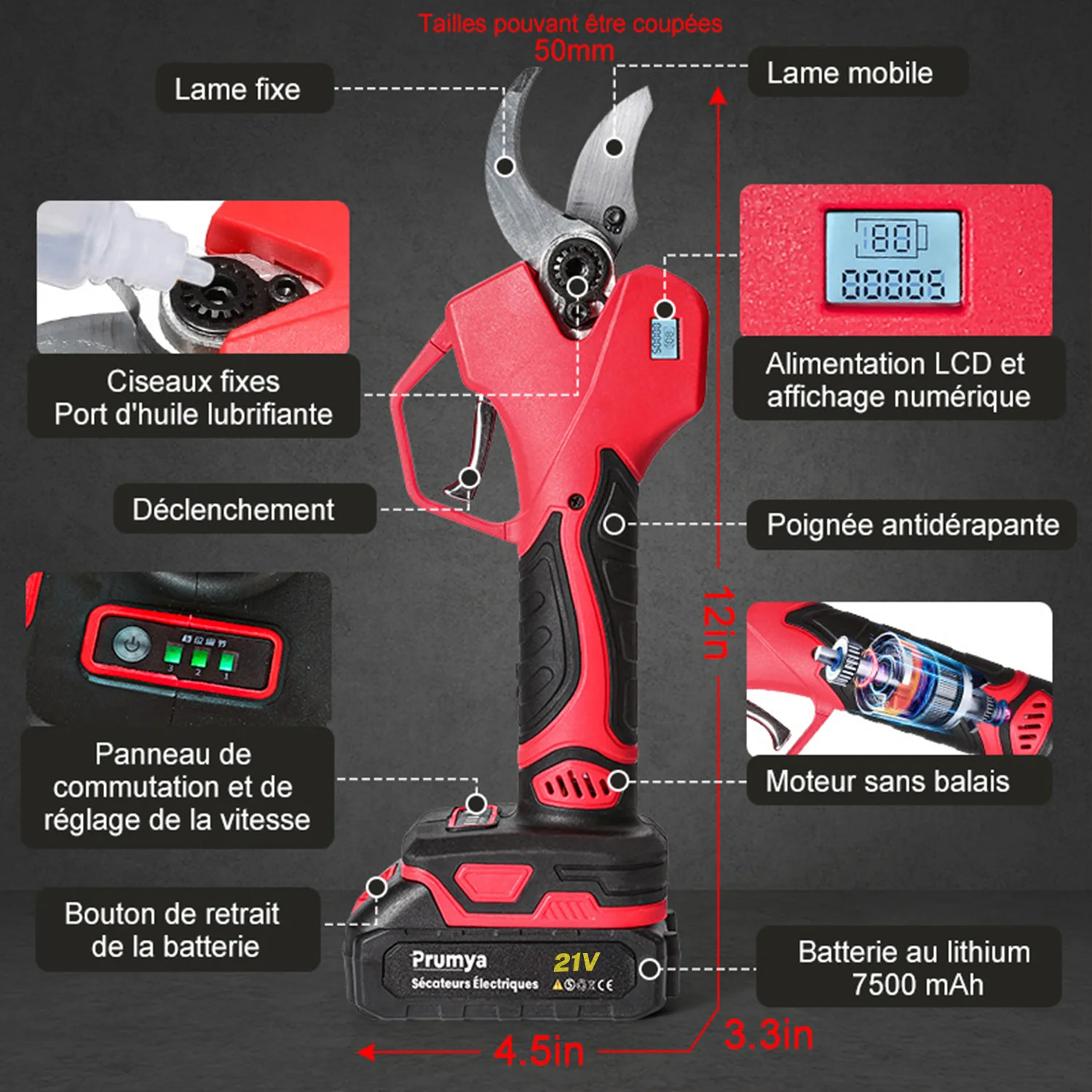 1000 واط 50 مللي متر فرش المقلم الكهربائي تشذيب المقصات شجرة الفاكهة بونساي تشذيب فروع القاطع أداة السلطة مع 2 قطعة 21 فولت البطارية