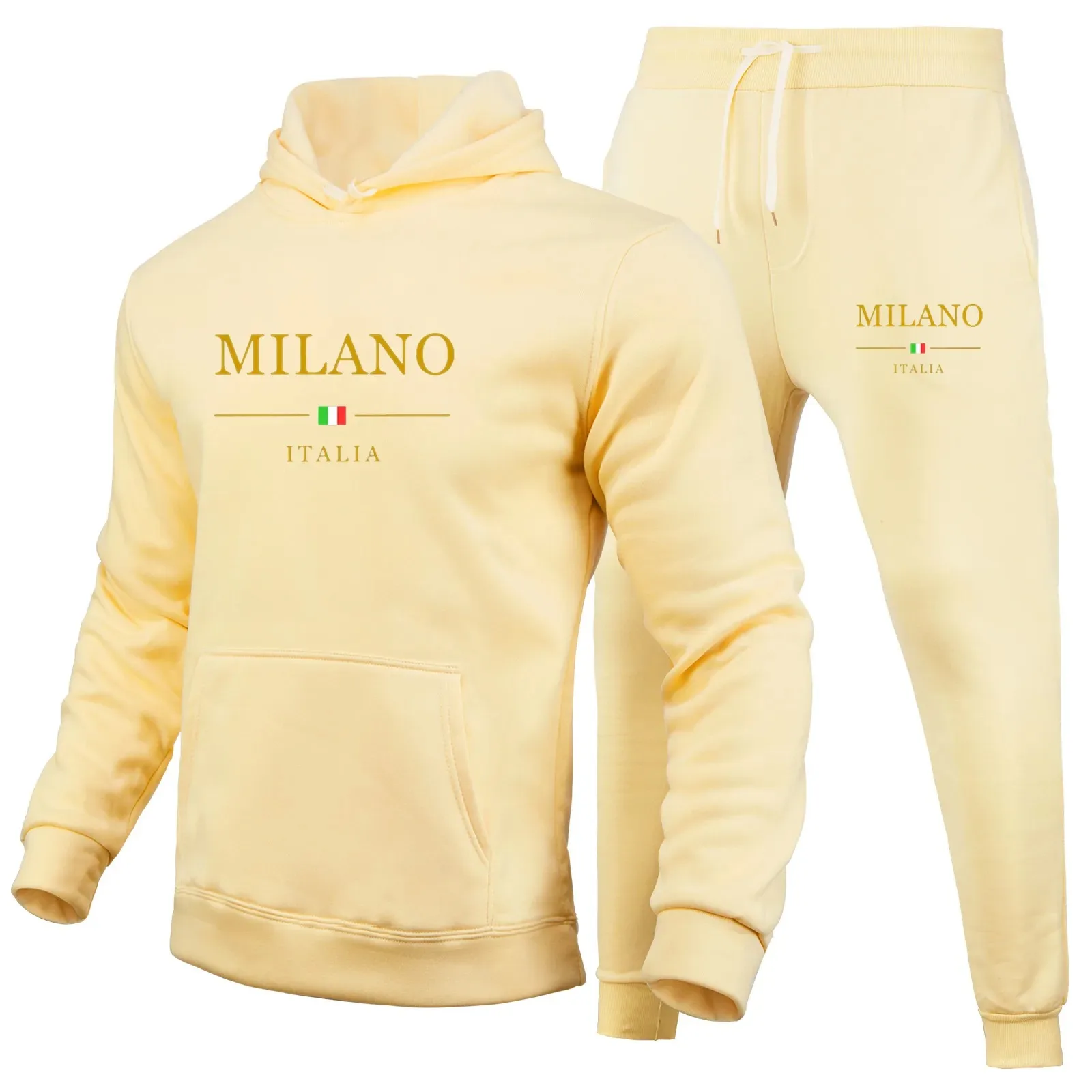 

Hot selling men's sportswear set Milan Italian pattern printed hooded sportswear and sweatpants fashion set