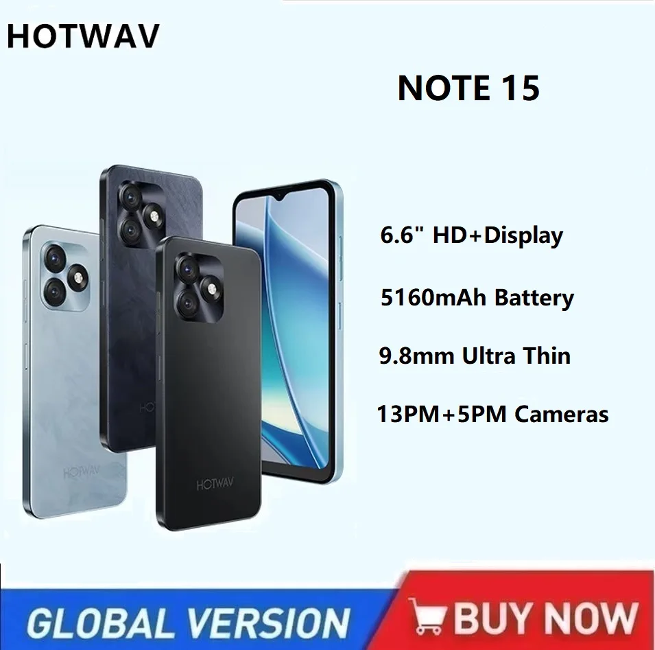 HOTWAV หมายเหตุ 15 สมาร์ทโฟน Ultra-Thin 4G 6.6 ''HD + Android 14 OS 8(4 + 4)GB + 64GB โทรศัพท์มือถือ Octa-Core 13MP 5160mAh โทรศัพท์มือถือ