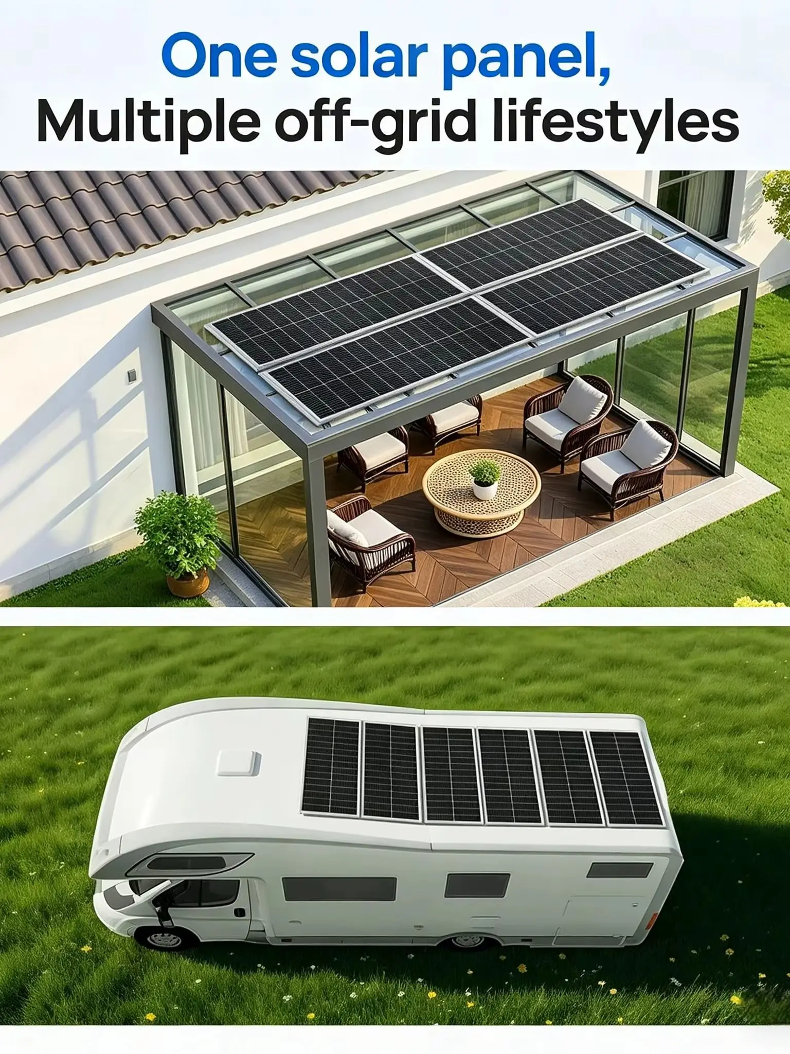 JINGYANGPV Solarpanel 120W oder 240W (120W*2) 21,5V Monokristallin ist effizient und langlebig, was es zu einer idealen Wahl für Wohnmobile, Gartenhäuser, Boote und Wohnhäuser macht.