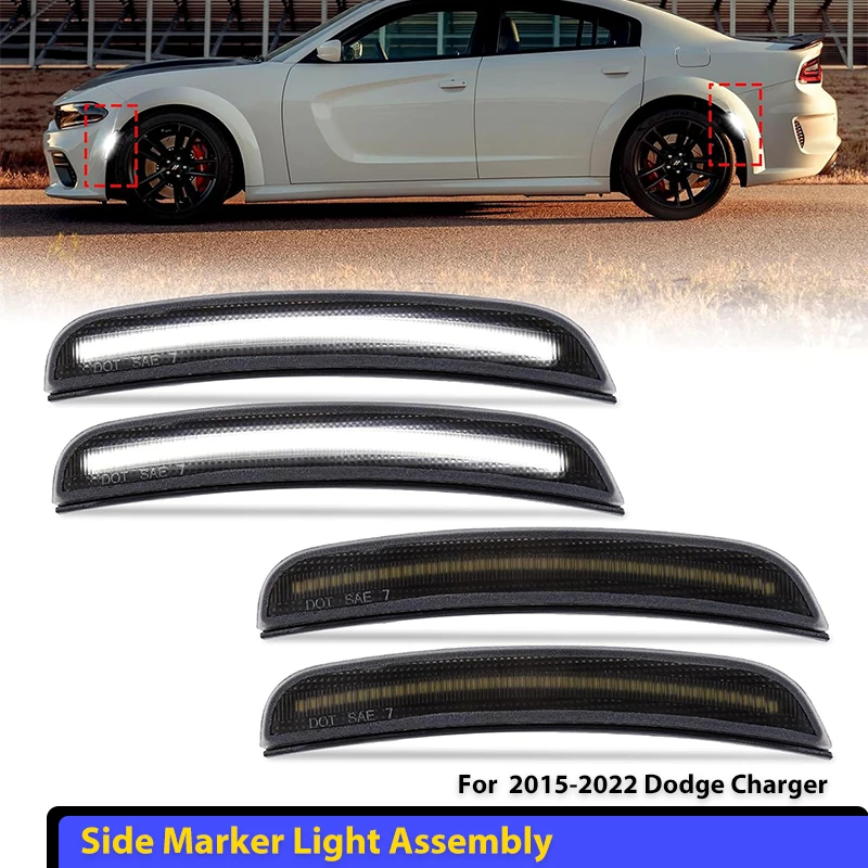 

4/2 шт. для Dodge Charger 2015-2022, передний и задний светодиодный боковой габаритный фонарь с дымчатыми линзами, янтарный, красный, белый, указатель поворота, автомобильные аксессуары
