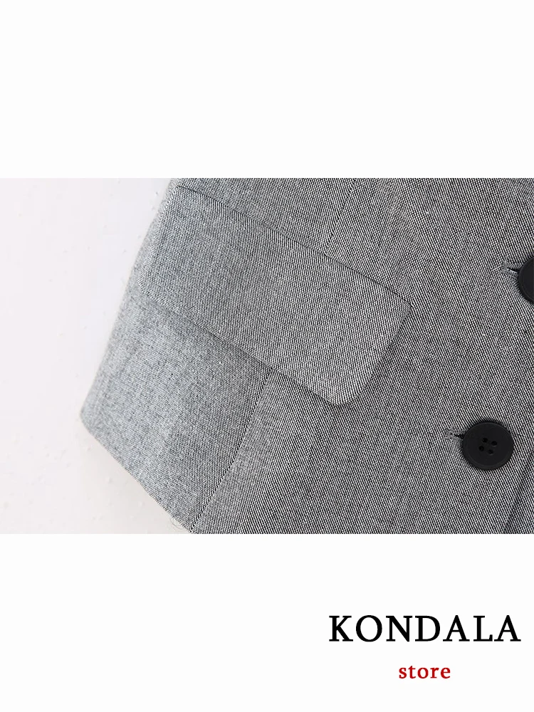 KONDALA New Chic Grey Fashion 2023 Autumn Office Lady Women Suit Sleeveless Blazer Button Waistcoat Casual Wide Leg Zipper Pants