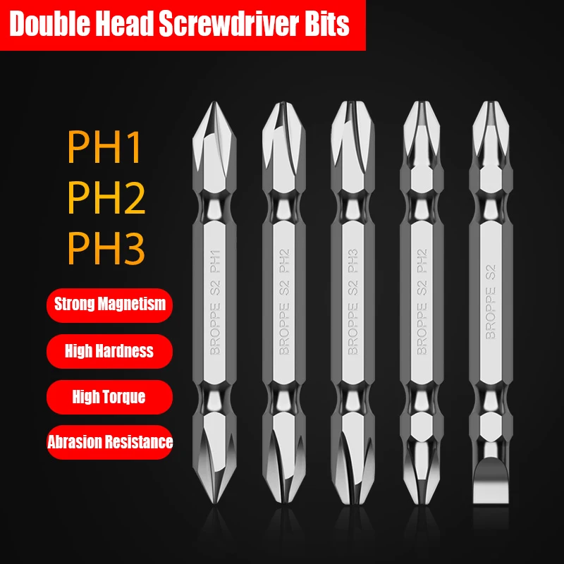 Durable PH1/2/3 Double Head Lengthened Electric Screwdriver Bits Phillips Slotted Drill Bits Tool Strong Magnetic S2 Alloy Steel