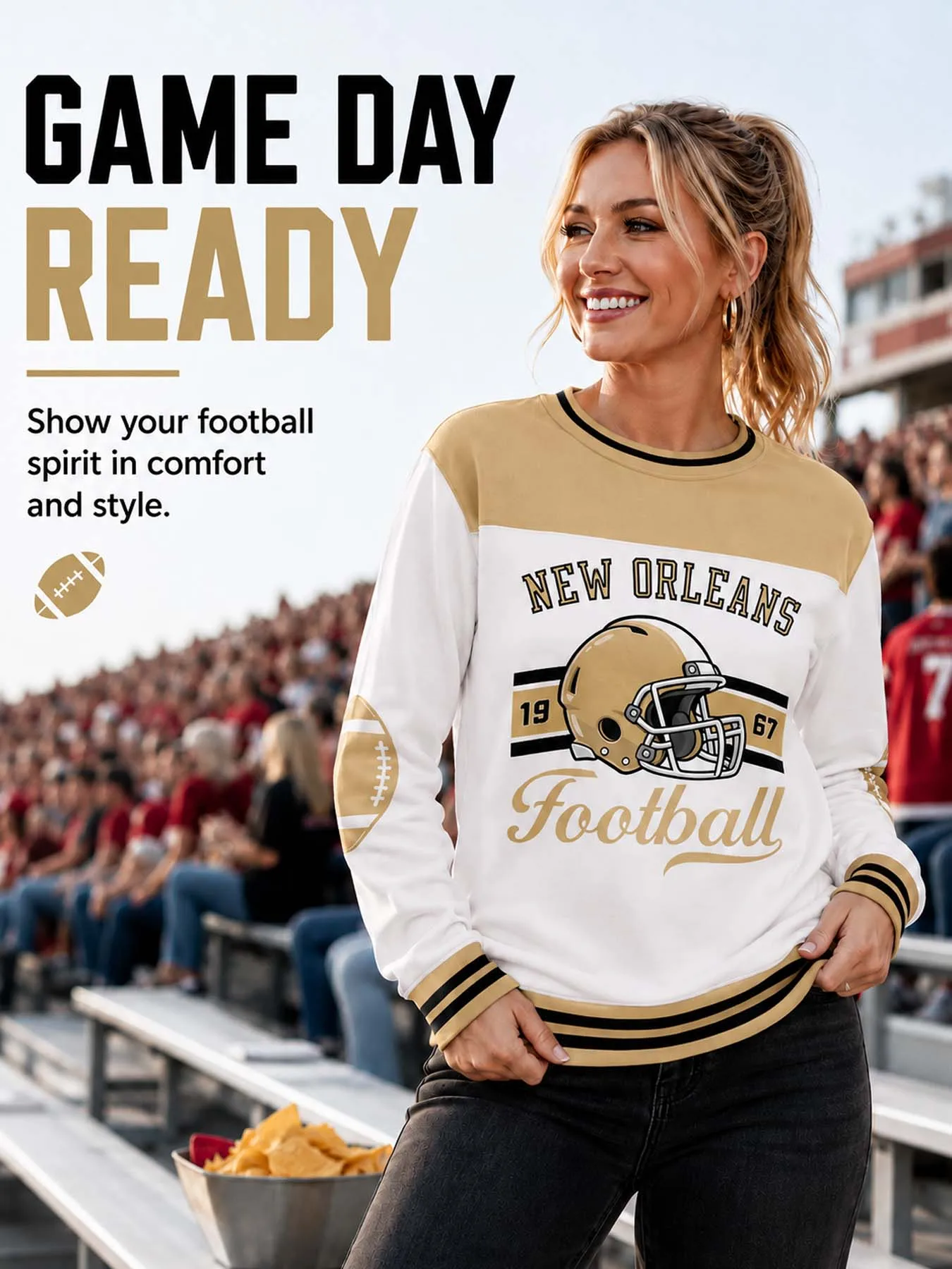Custom New Orleans City Sweatshirt for Women, Personalized Name Number Logo Crewneck Sweatshirt, Game Day Football Sweatshirt